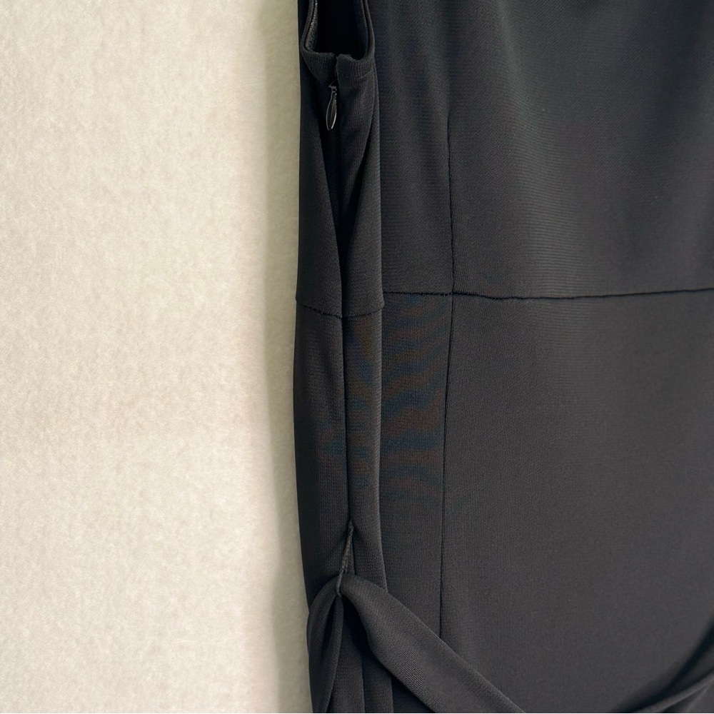 LOFT Ann Taylor Black Embroidered Midi Sleeveless Dress V-Neck Waist Tie Size 10 - Picture 8 of 13